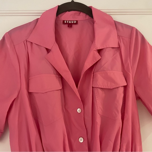 STAUD Millie Recycled Poplin Maxi Shirt Dress Pink size 2 - Picture 5 of 6